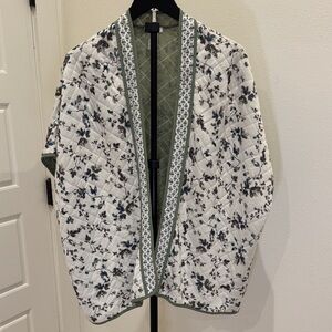 J. Jill Floral Quilted Jacket with Green Trim